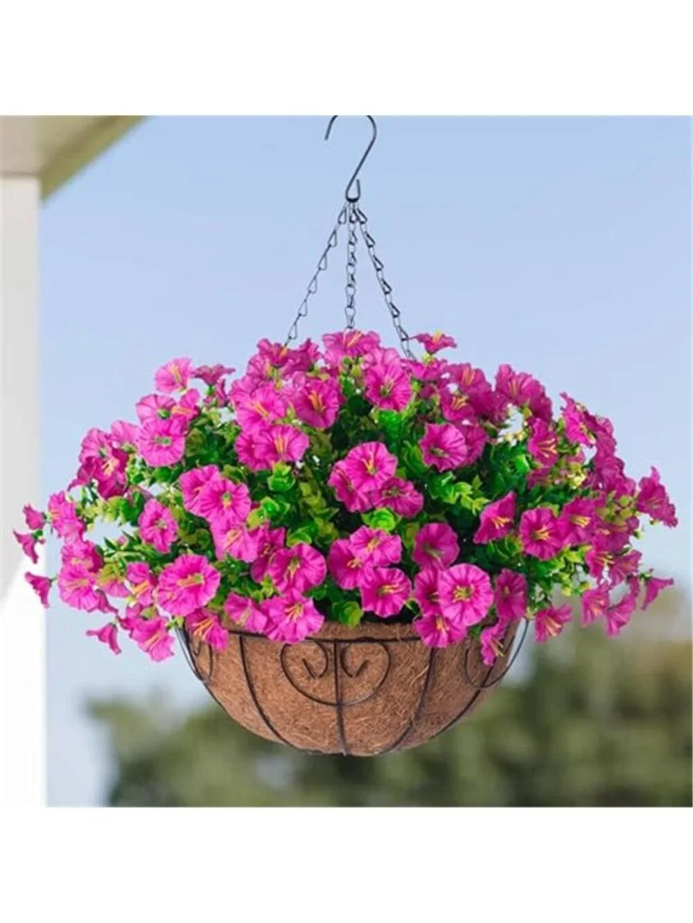 Fuchsia Faux Hanging Basket Morning Glory Silk Flowers UV Outdoor Porch Patio